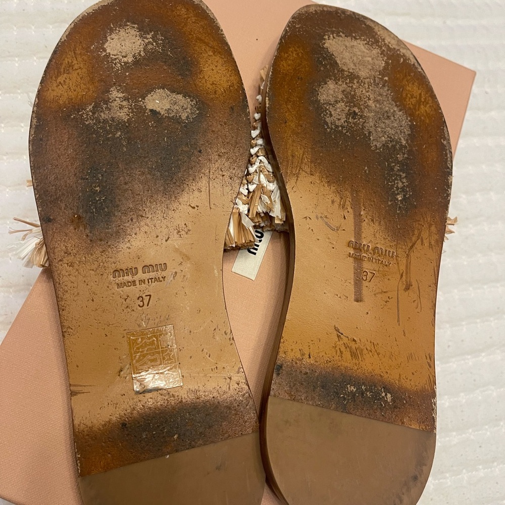 Miu Miu Raffia Rhinestone slides - Picture 3 of 5
